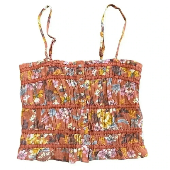 AE Floral Cropped Top With Thin Straps NWT Orange Stretch Small  Bohemian - Picture 1 of 5